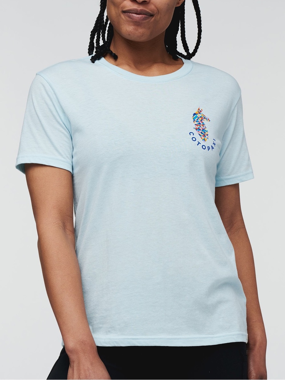 Cotopaxi Llama Lover T-Shirt in Ice Blue Size Medium Organic Cotton Blend